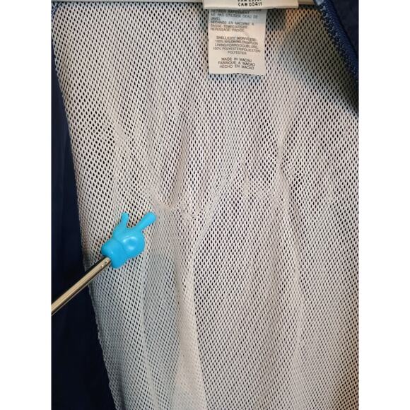 Vintage Adidas Jacket Mens Large Navy Blue Green Vented Hooded Retro Windbreaker - Picture 5 of 12